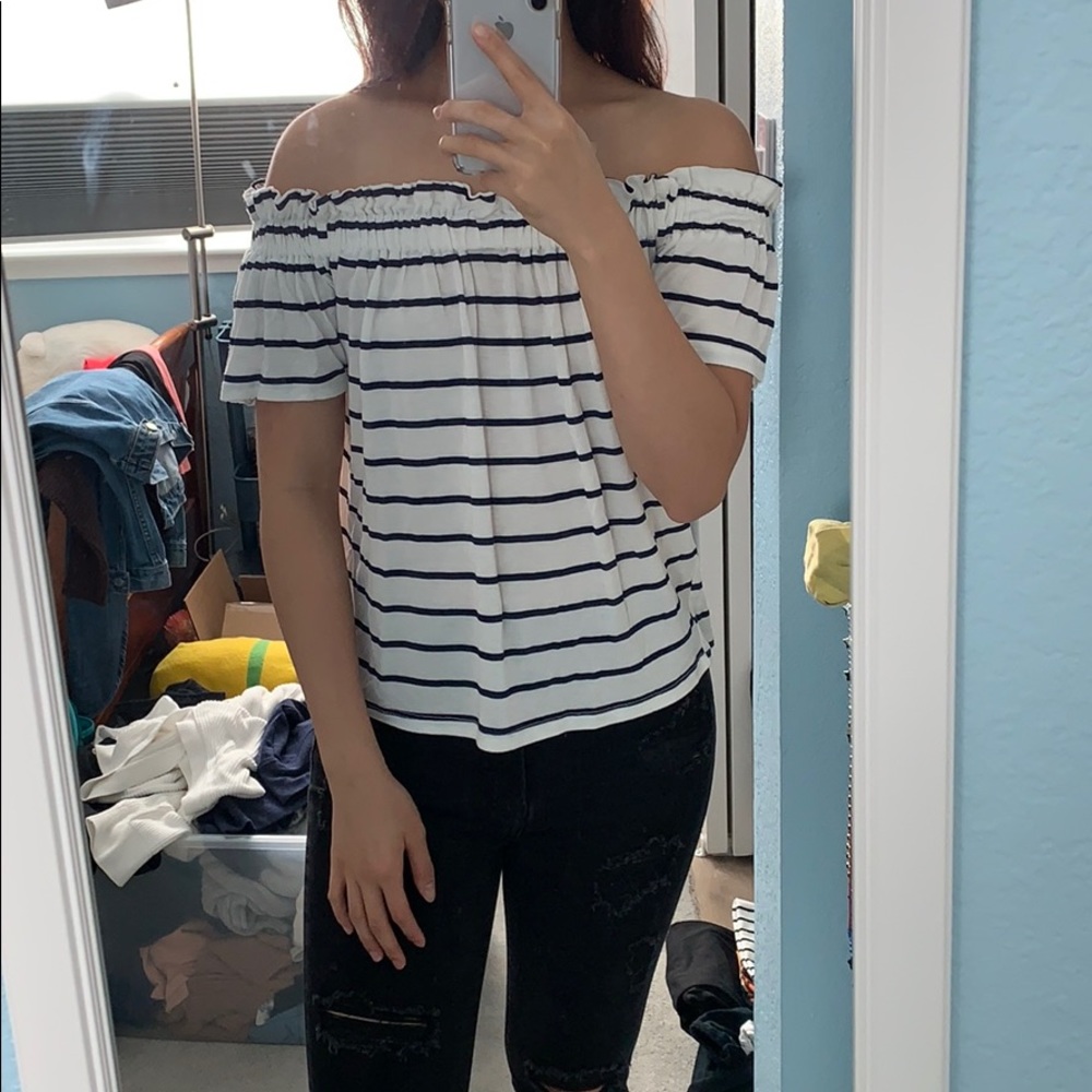 Primark white & black striped off the shoulder top